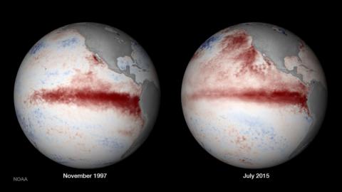 El Nino globe images 1997 and 2015